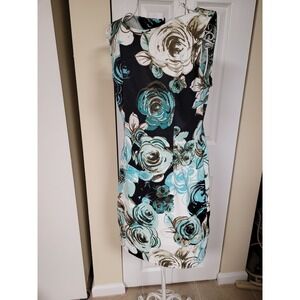 Connected Apparel Womens Floral Sheath Garden Party Spring Dress Teal Petite 8P